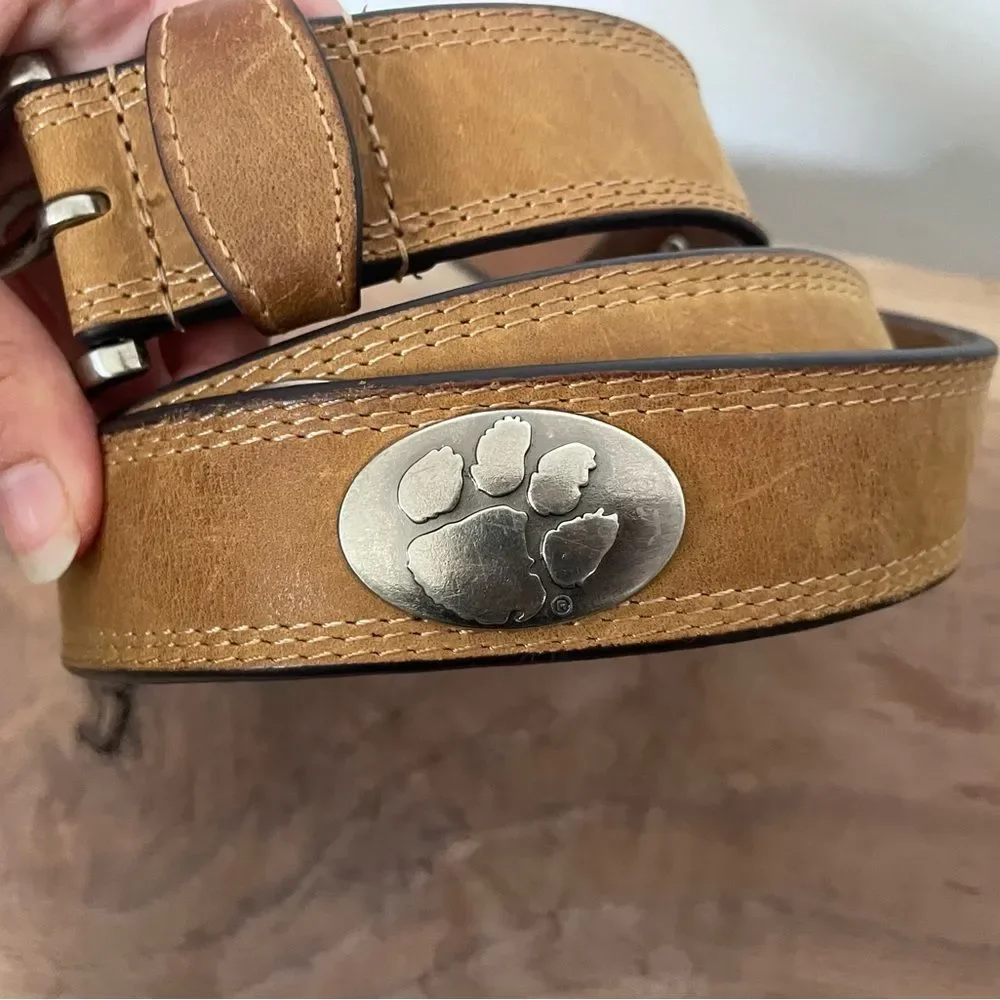 NCAA Clemson Tigers Light Crazyhorse Leather Concho Belt, Light Brown, 45 inch